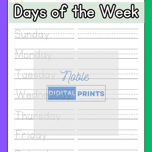 Writing Practice Elementary Grades 1st 5th Days of the Week, Months of ...