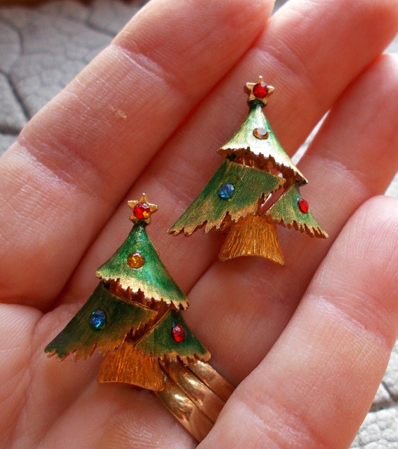 Vintage Costume Earrings, Vintage Christmas Tree E