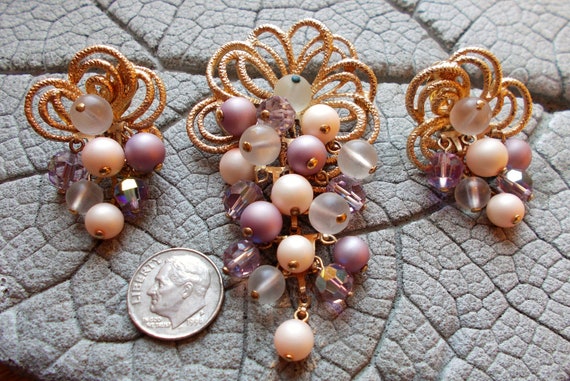 Vintage Cascading Cluster Brooch Earrings, Vintag… - image 2