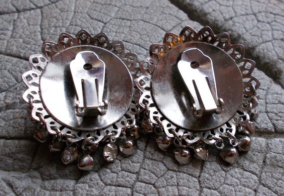 Vintage Costume Earrings, Rhinestone Clip On Earr… - image 8