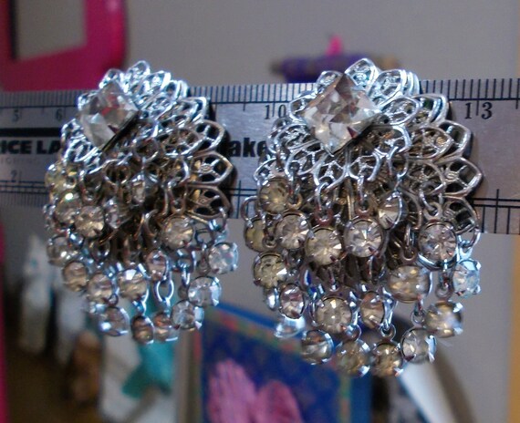 Vintage Costume Earrings, Rhinestone Clip On Earr… - image 3