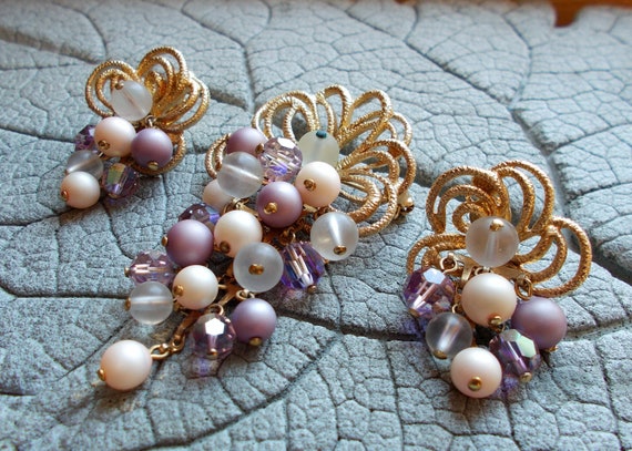 Vintage Cascading Cluster Brooch Earrings, Vintag… - image 3