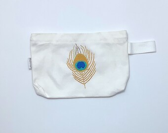 Hand Embroidered Cosmetic Bag, Peacock Embroidery, Mothers Day Gift, Mom Gift, Purse Organizer, Pencil Case, Toiletry Bag, Birthday Gift