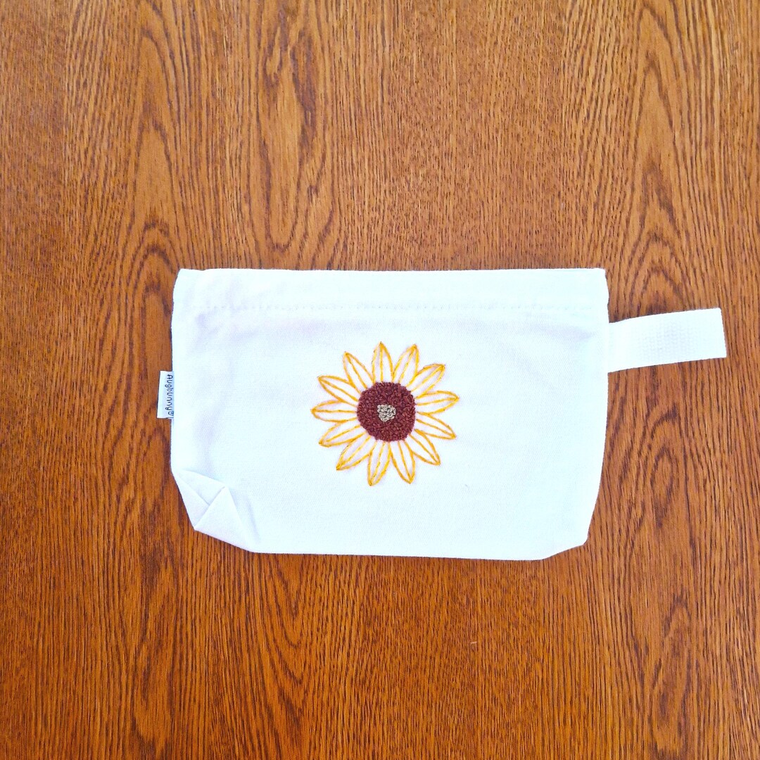 Sunflower Embroidered Cotton Canvas Tote Bag – Open Top Everyday Carry(BD-06)