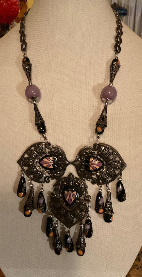 Venetian and Enamel Necklace Set, Vintage 70’s Nec