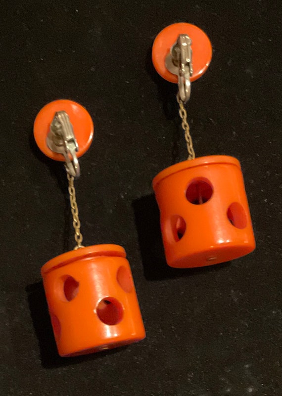 Vintage Orange Bakelite Earrings, 60’s Mod Bakeli… - image 2
