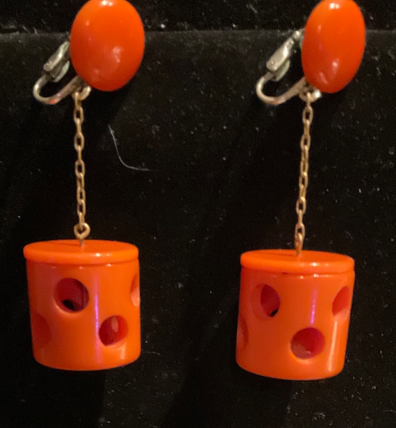 Vintage Orange Bakelite Earrings, 60’s Mod Bakeli… - image 5