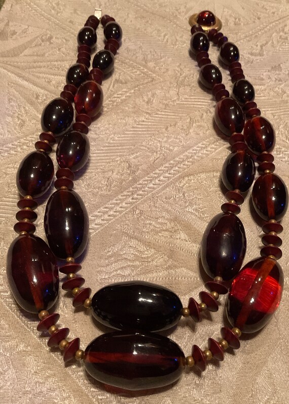 Deco Bakelite RootBeer Double Strand Necklace ce - image 4