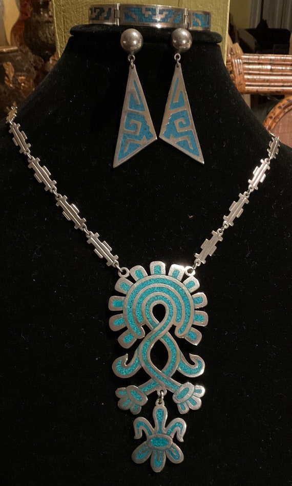 Vintage Taxco Sterling and Turquoise Suite, 50’s M