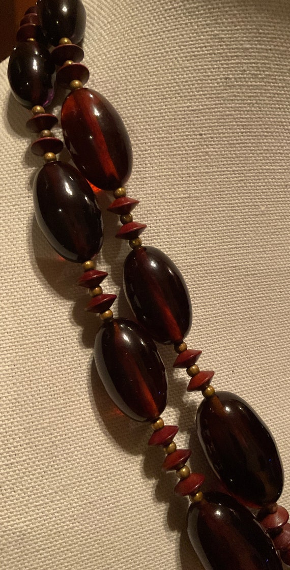 Deco Bakelite RootBeer Double Strand Necklace ce - image 2