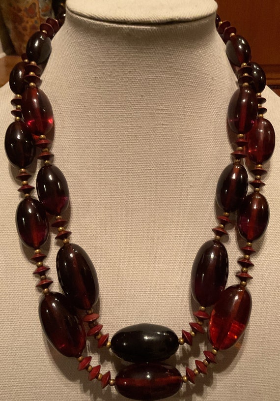 Deco Bakelite RootBeer Double Strand Necklace ce - image 10
