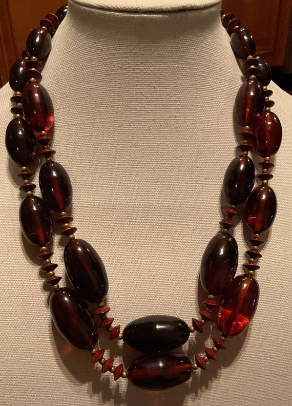 Deco Bakelite RootBeer Double Strand Necklace ce - image 1