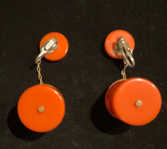 Vintage Orange Bakelite Earrings, 60’s Mod Bakeli… - image 3