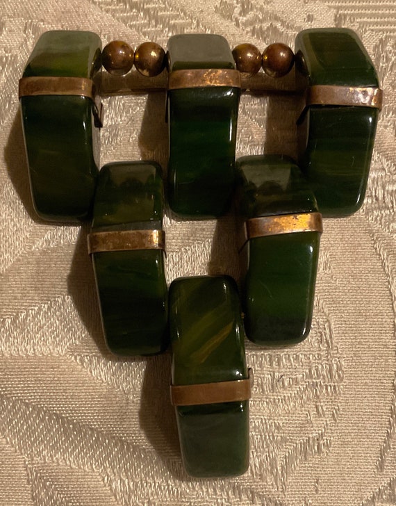 Bakelite Pin, Green Bakelite Brooch