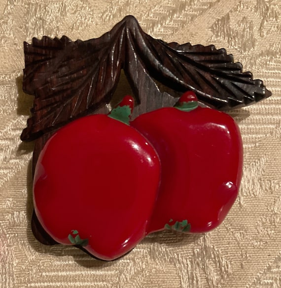 Vintage Bakelite Cherry Pin, Bakelite Cherry Broo… - image 1