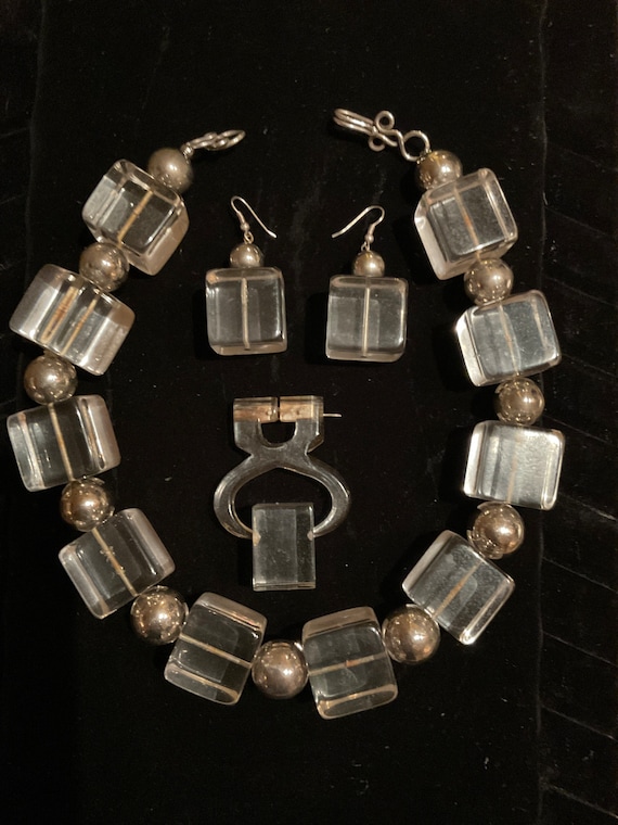 Vintage Lucite and Sterling Necklace Suite, 1960 M