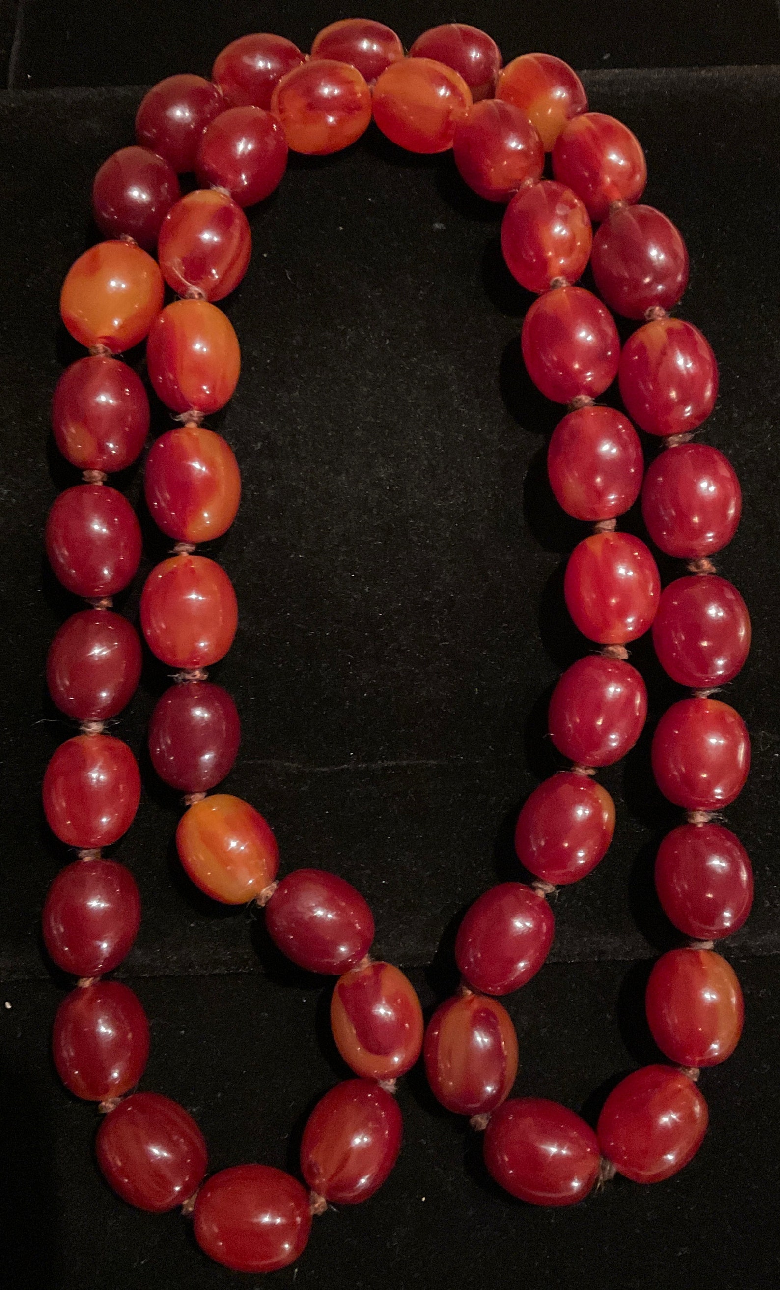 Superbe Collier Vintage En Bakélite Couleur Ambre Cerise – Sautoir Rétro