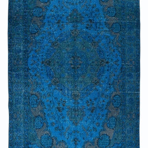 Modern Area Rug in Blue, Hand-Knotted in Turkey, Decorative Wool and Cotton Blend Carpet. 5.3x9 Ft, BTEK1009