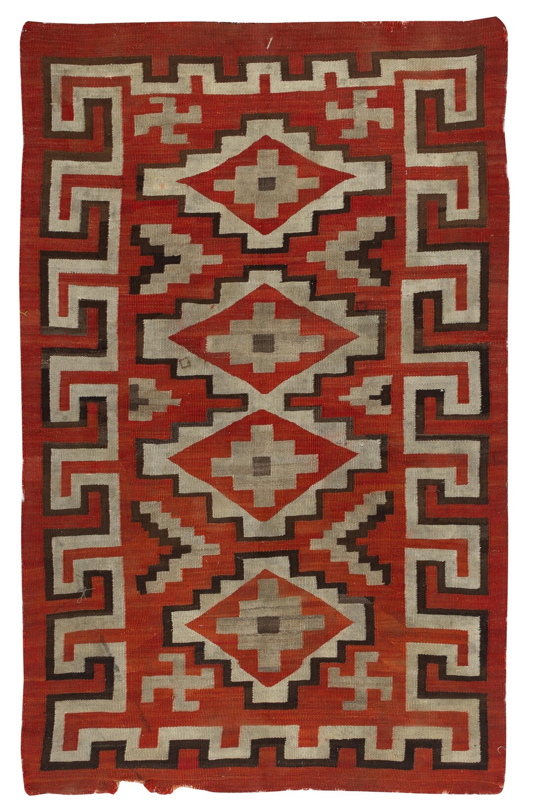 4.5x7 Ft Antique Navajo Ganado Rug, Handwoven Wool, Red and Ivory ...