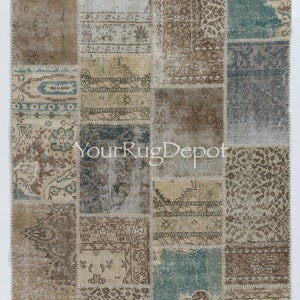 Modern Patchwork Rug. Handmade from Re-Dyed Vintage Carpets, Authentic Turkish Patchwork Rug. BD84