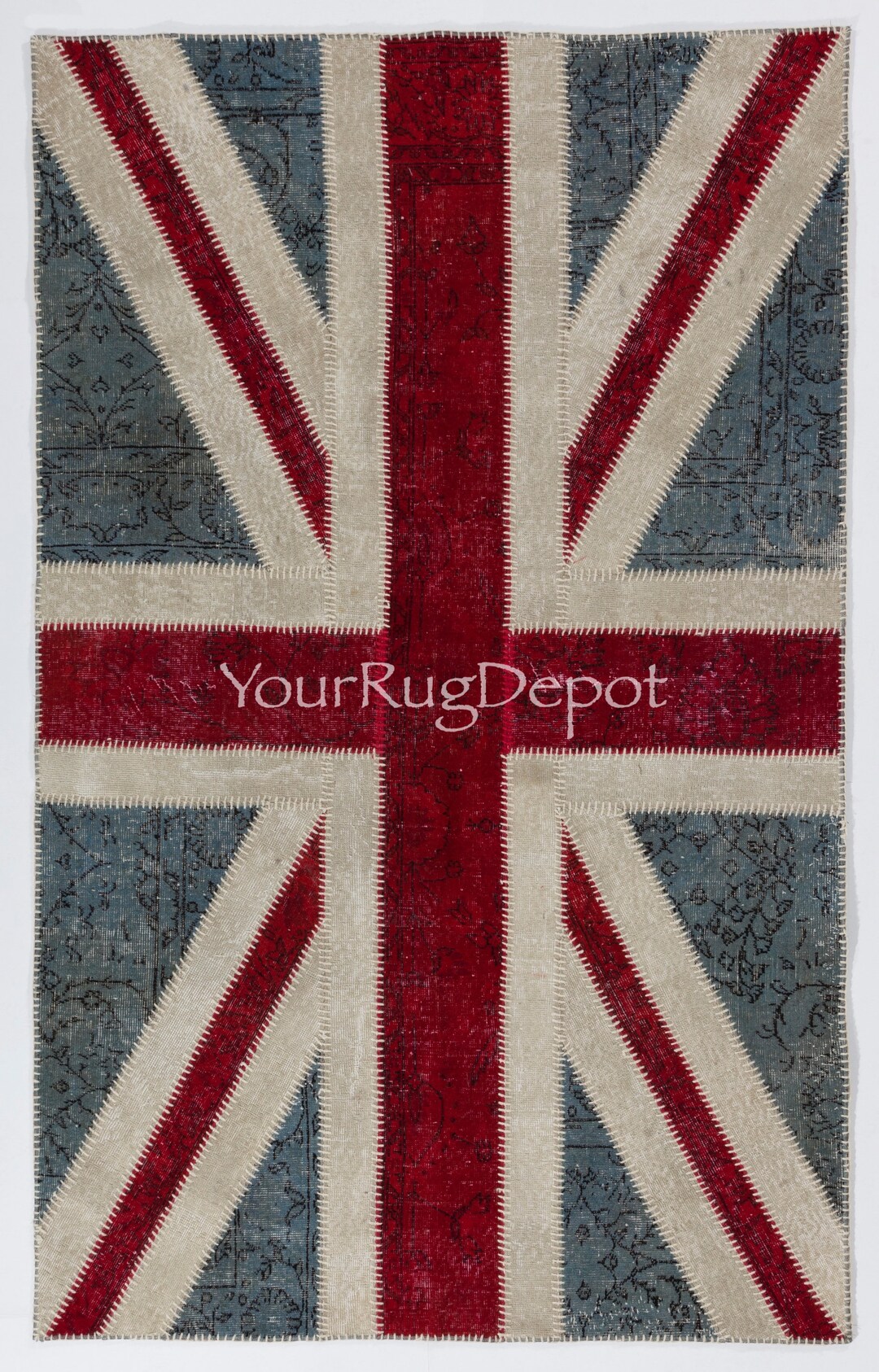 Handmade Union Jack British Flag Design Patchwork Rug Made From Re-dyed ...