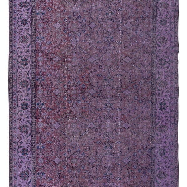 Handmade Floral Pattern Indoor Outdoor Turkish Rug in Mulberry Purple Tones, Ideal for Modern Interiors. 6.3x9.5 Ft, BTEK1285