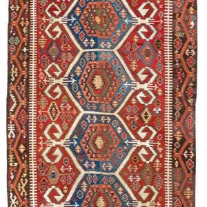 5.6x13.5 Ft Antique Anatolian Konya Kilim, Ca 1880, Flat-Weave Rug. BA84