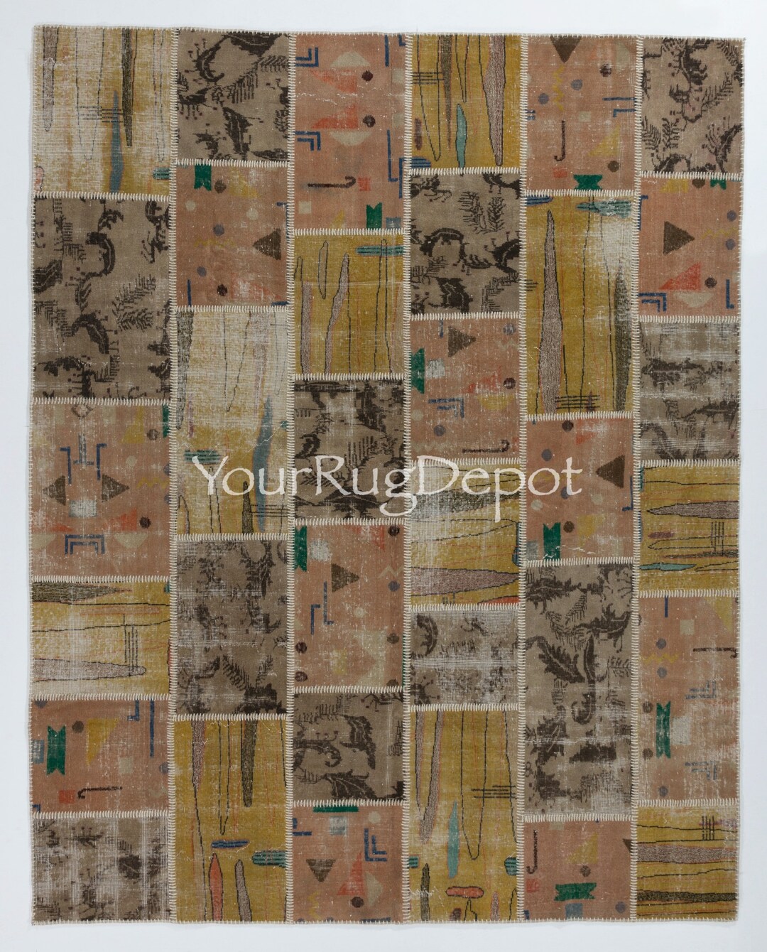 Handmade Patchwork Rug, Natural & Undyed, Authentic Vintage Carpet ...
