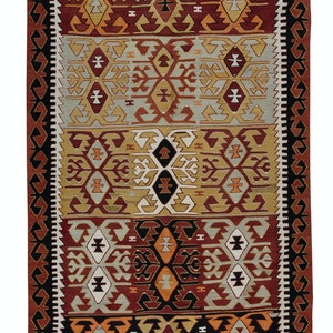 5.5x10 Ft Vintage Handmade Flat-Weave Kilim, Geometric Hand-Woven Rug, Colorful Carpet, 100% Wool. BTEK0955