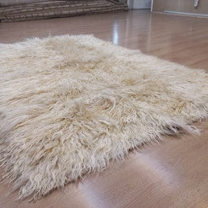 Handmade Shag Pile Mohair Rug Made of Natural Undyed Mohair Wool. Custom Options Available. BD851