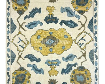 Alfombra turca Oushak moderna, hecha a mano, de primera calidad, 100% lana orgánica, confeccionada por encargo y personalizable. BD972