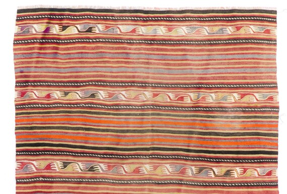Multicolor Hand-woven Vintage Turkish Wool Kilim, Flat-weave