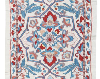 21x35 in Embroidered 100% Silk Wall Hanging, New Tablecloth, Boho Wall Decor, Modern Throw. BST35