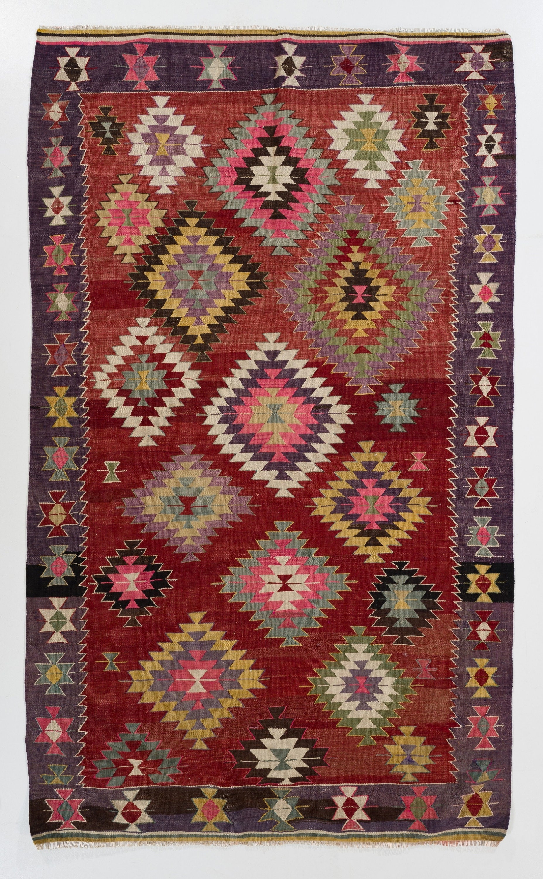 5.5 x 9.2フィートのカラフルなヴィンテージトルコキリムラグ「平織り