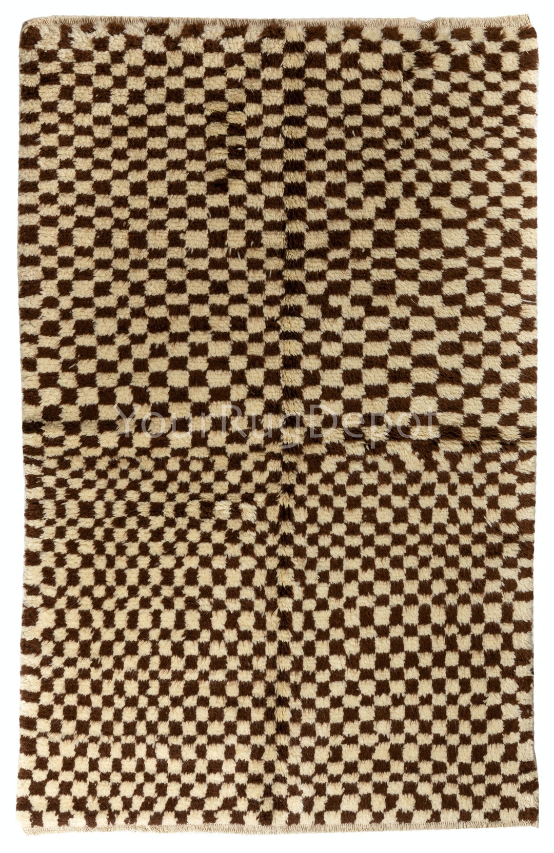 Checkboard Rug Pattern Seamless Checkered Beige & Brown Tulu Rug, 100% Natural Wool. Modern Handmade ...