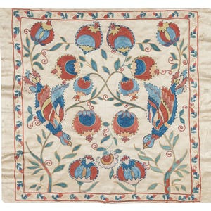 28x29 in Embroidered 100% Silk Wall Hanging. New Tablecloth. Boho Wall Decor. Modern Throw. BST46