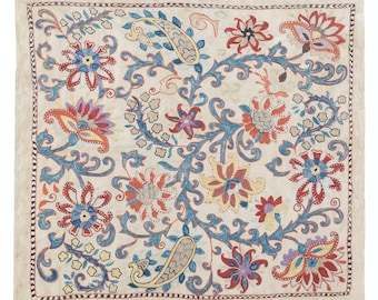29x30 in 100% Silk Wall Hanging. Embroidered Tablecloth. Boho Wall Decor. Modern Throw. BST43