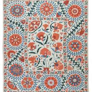 4.8x5.3 Ft Hand Embroidered Silk Wall Hanging. Modern Tablecloth. Decorative Bed Cover. New Sofa Throw. BTEK1874