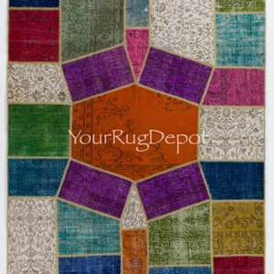 Multicolor Handmade Patchwork Rug Made from Over-Dyed Vintage Carpets. BD23