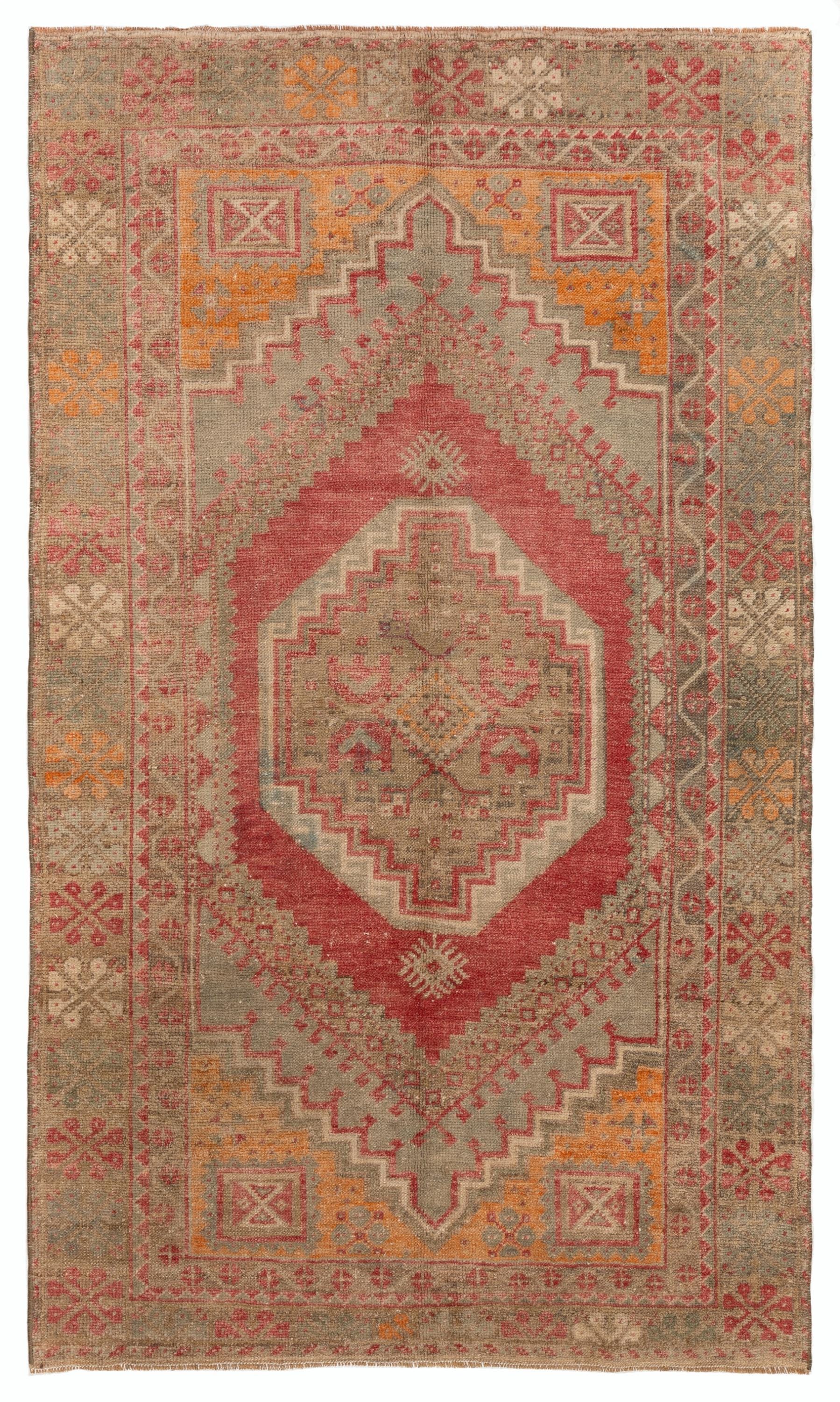 3.7x6 Ft Vintage Handmade Turkish Area Rug With Geometric
