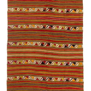 5x15.5 Ft Colorful Hand-Woven Striped Turkish Runner Kilim. Vintage Flat-weave Hallway Rug. 100% Wool. BDKE26