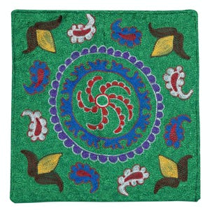 16&quot;x16&quot; Silk Embroidery Cushion Cover. Modern Throw Pillow Cover. Green Pillowcase. BSC248