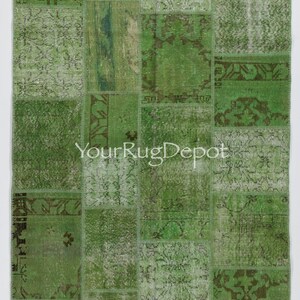 Green Patchwork Rug Made from Over-Dyed Vintage Carpets, Custom Options Available. BD73