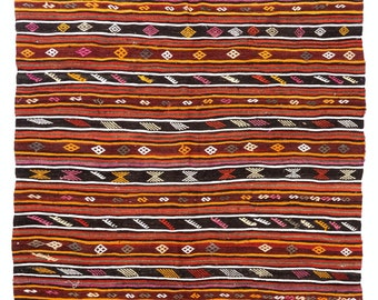 Grand Tapis Kilim Turc Vintage - Laine - Multicolore - 196x180 Cm
