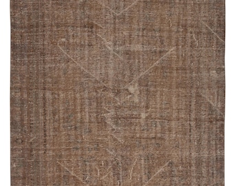 5.8x9 Ft Overdyed Brown Wool Rug | Handmade Turkish Vintage Area Rug for Living Room | BTEK2408