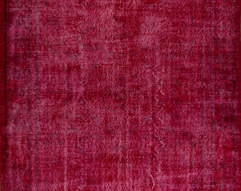 Vintage Area Rug Over-Dyed in Red Color for Modern Interiors, Hand-Knotted in Turkey. 5.8x9 Ft, BK312.
