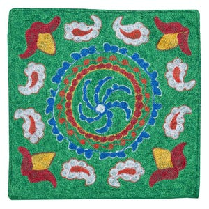 16&quot;x16&quot; Silk Embroidery Cushion Cover. Green Toss Pillow Cover. Handmade Pillowcase. BSC247