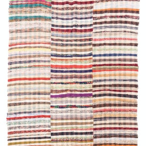 6.3x6.4 Ft Lovely Multicolored Striped Cotton Kilim, Flat-Weave Rug. BG410