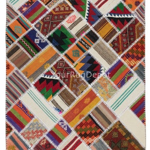 Zentralanatolischer Handgefertigter Patchwork Teppich aus Vintage Kilims, Individuelle Optionen verfügbar. 12x20 cm, BTEK0525