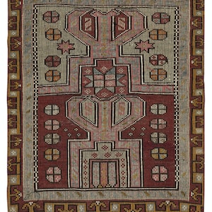 3x3.8 Ft Vintage Hand-woven Kilim. 100% Wool. Vintage Flat-Weave Turkish Accent Rug. BTEK2054